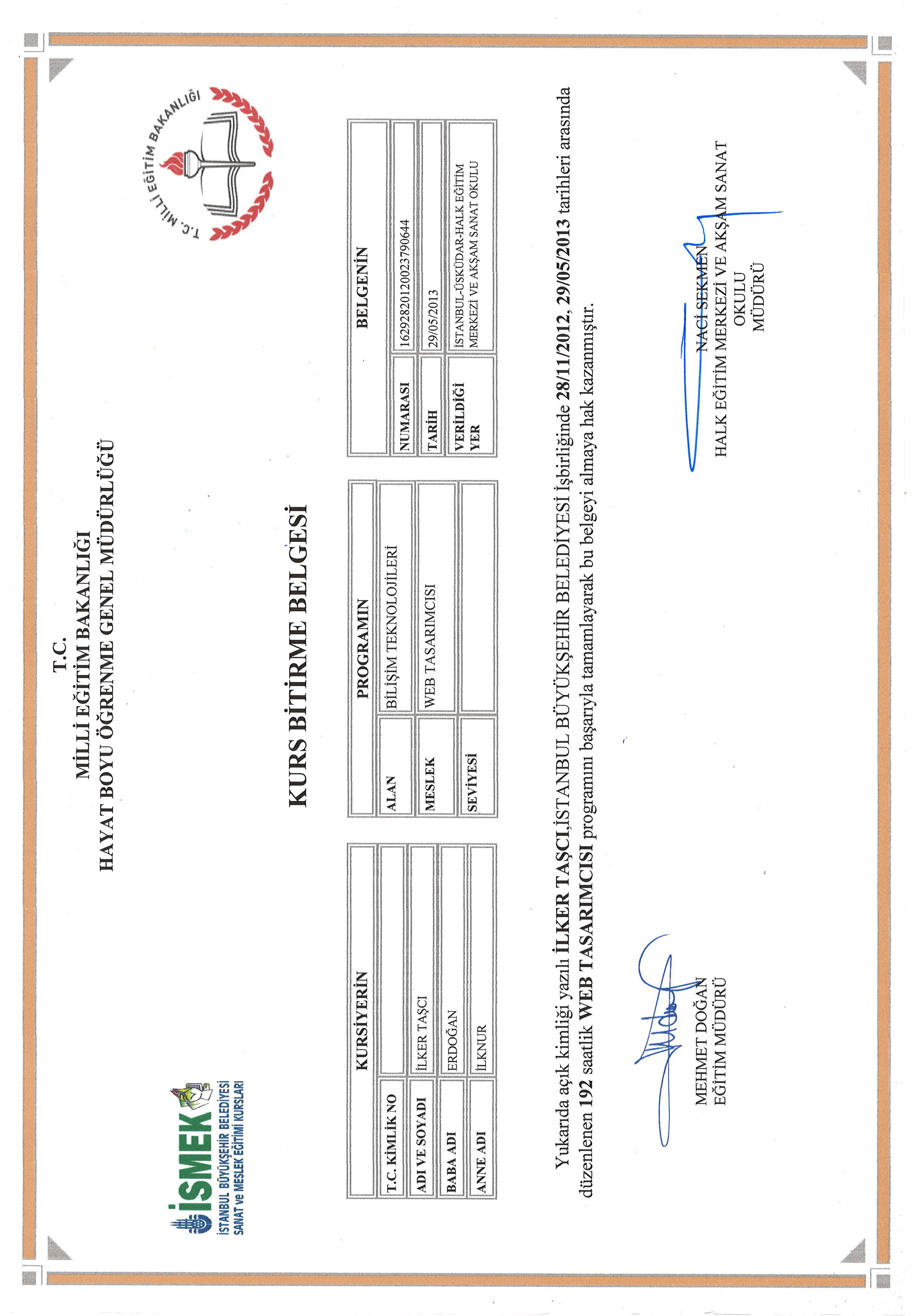 İsmek Web Tasarımcısı Sertifikası